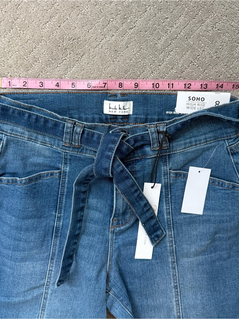 Nicole Miller Ankle Length or Petite Belted Stretch SOHO Wide Leg Jeans sz 8 - Picture 7 of 10